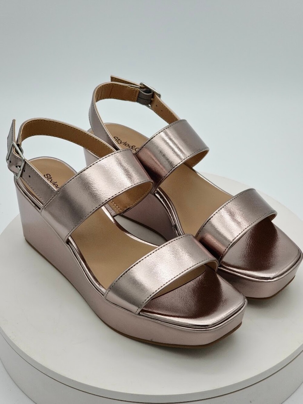 Style & Co Arden Women’s Pewter Metallic Platform Wedge Sandals Size 8.5 M NEW